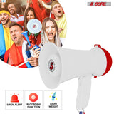 5Core Megaphone Bullhorn Speaker 15W Mini Battery Power Bull horn w Siren 400 Yard Range White