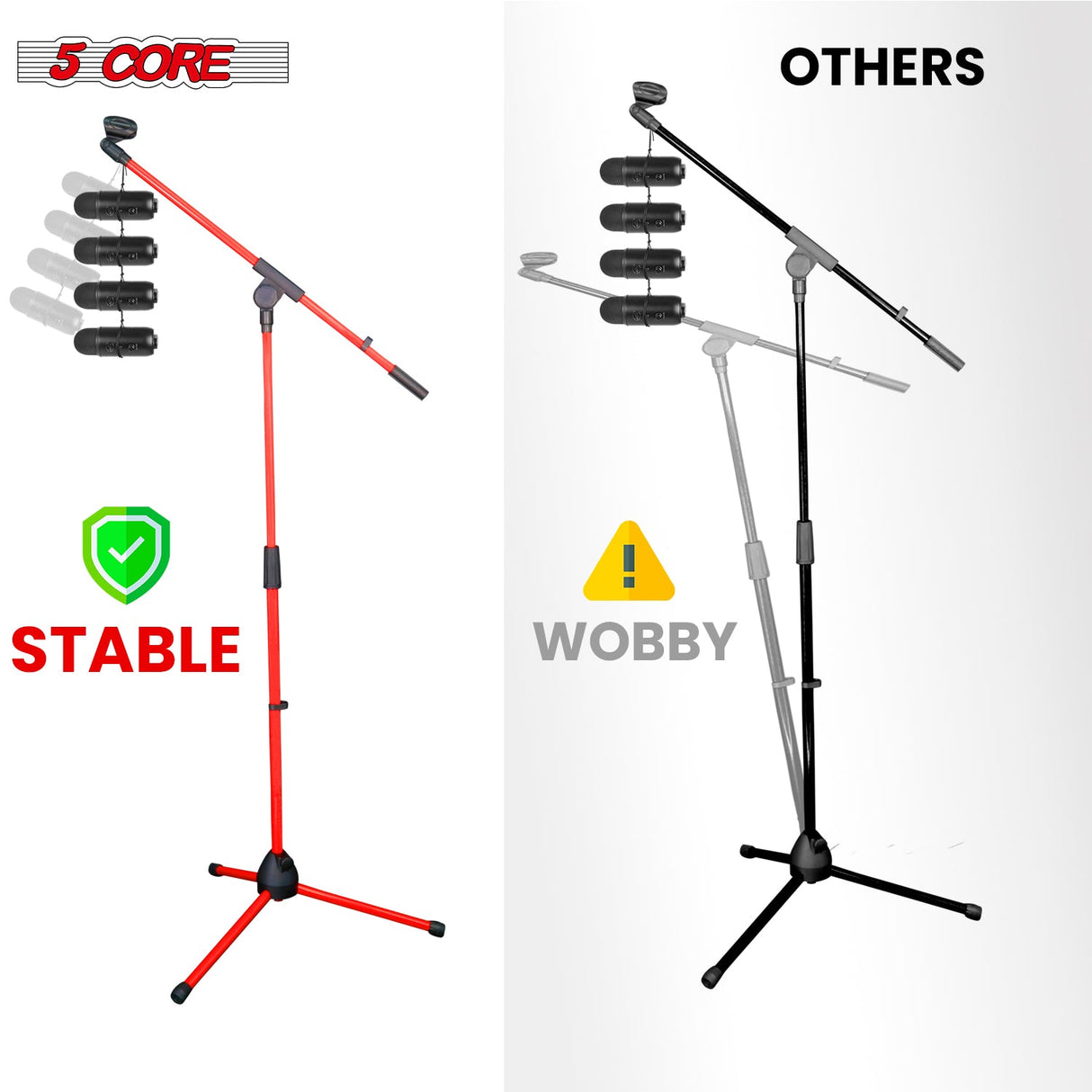 5Core Tripod Mic Stand Heavy Duty Adjustable Holder Floor Microphone Boom Arm RED