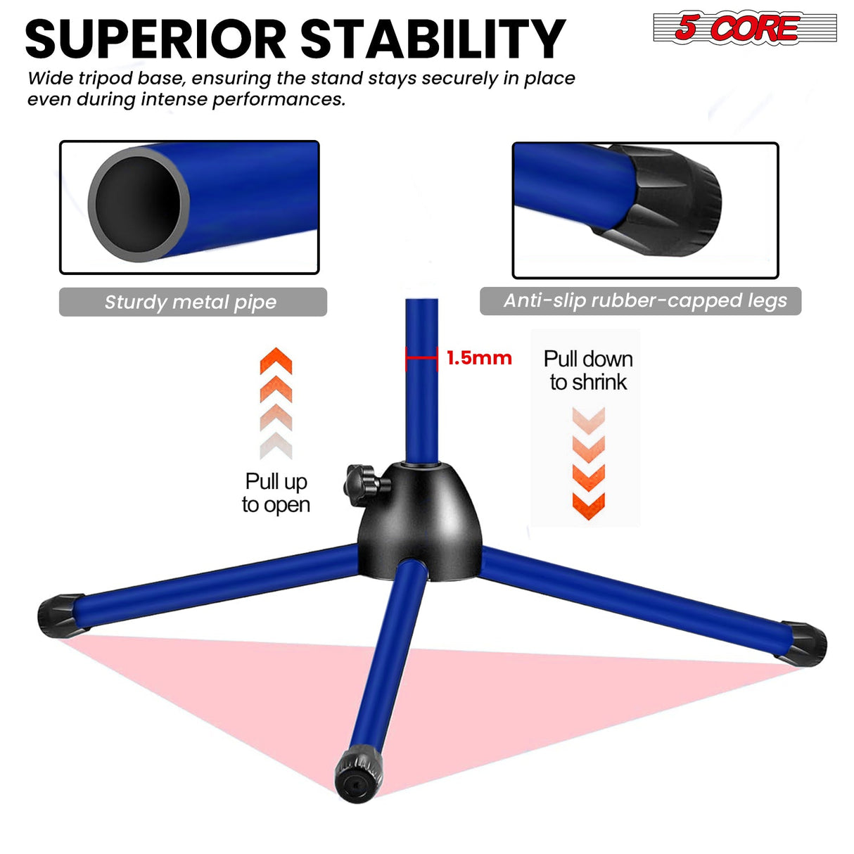 5Core Tripod Mic Stand Heavy Duty Adjustable Holder Floor Microphone Boom Arm DARK BLUE