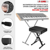 5Core Keyboard Stand Double X Style Adjustable Piano Riser + Keyboard Piano Bench BLACK