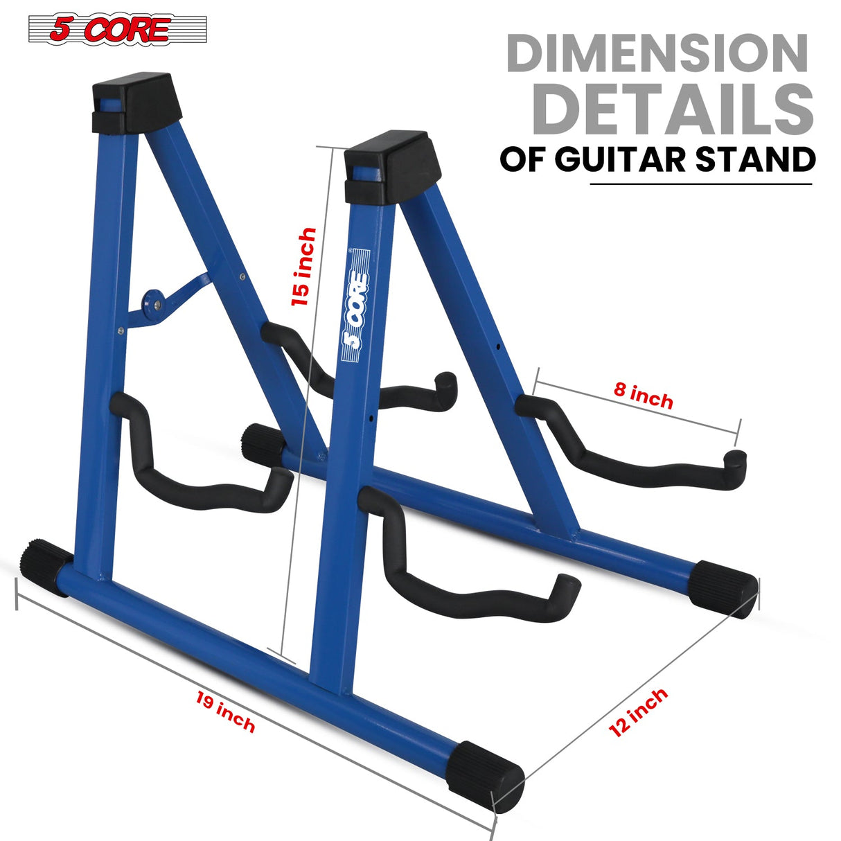 5Core Double Guitar Stand Floor Adjustable A Frame Folding Acoustic Electric Guitars Holder Stands