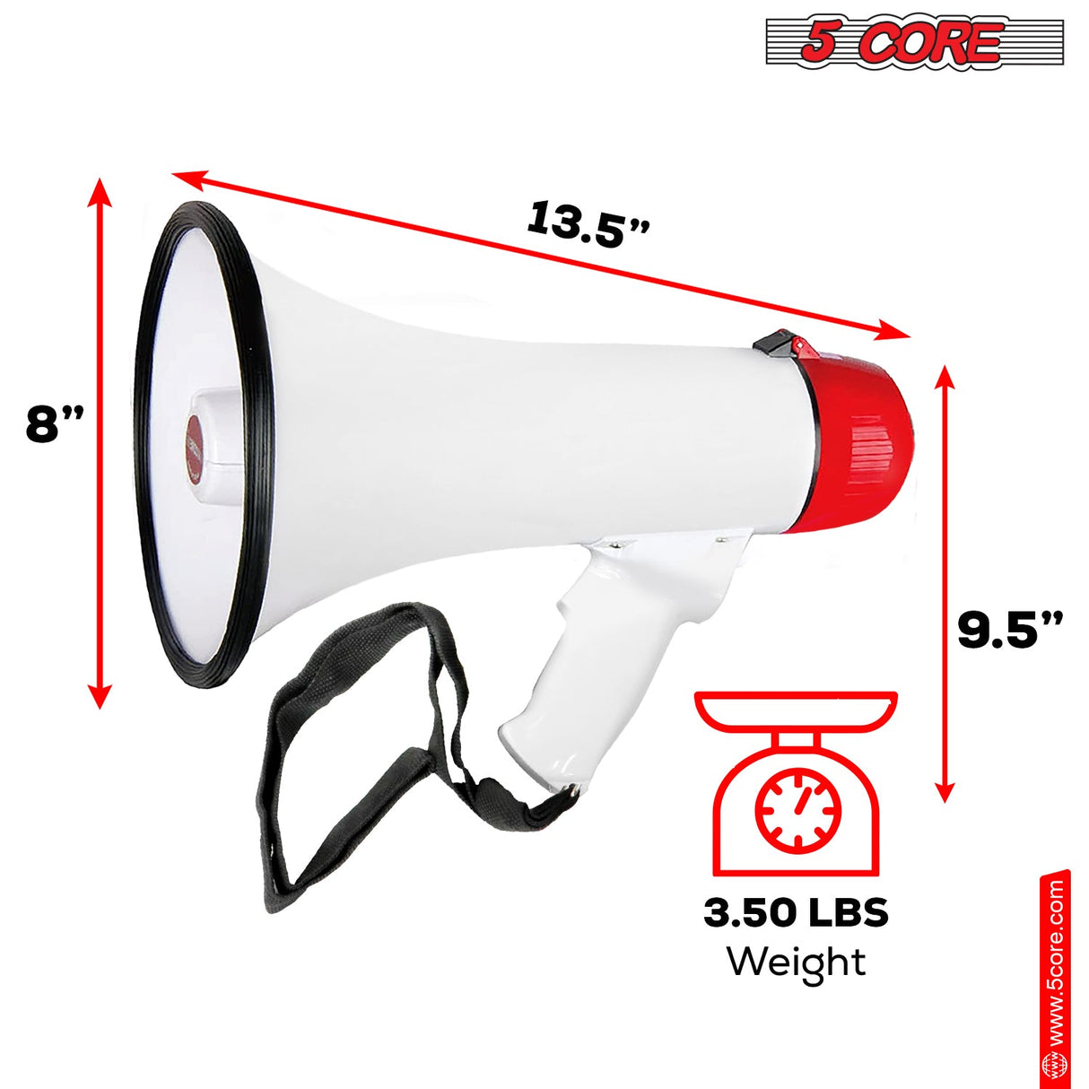 5Core Megaphone Bullhorn Speaker 40W Bull Horn Rechargeable Cheer Megafono 1000 Yards