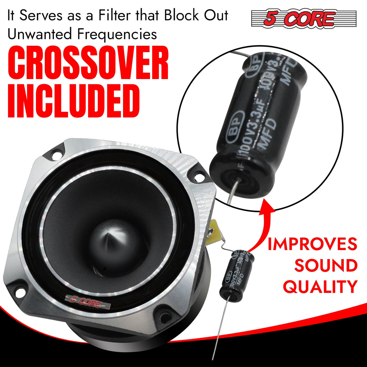 5Core Tweeters Speakers Car Audio Pair 600W Peak 3.5 Inch Super Tweeter Bullet