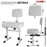 5 CORE Piano Bench Height Adjustable Keyboard Stool Stool Heavy Duty Thick Padded Cushioned Seat with Backrest White