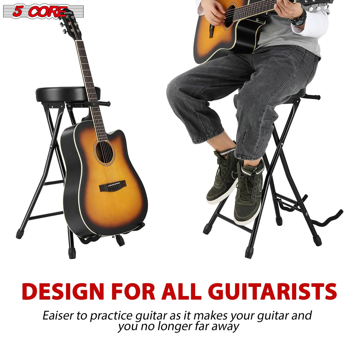 5Core Guitar Stool w Comfortable Padded Seat Foot Rest Guitar Holder w 300 Lbs Capacity