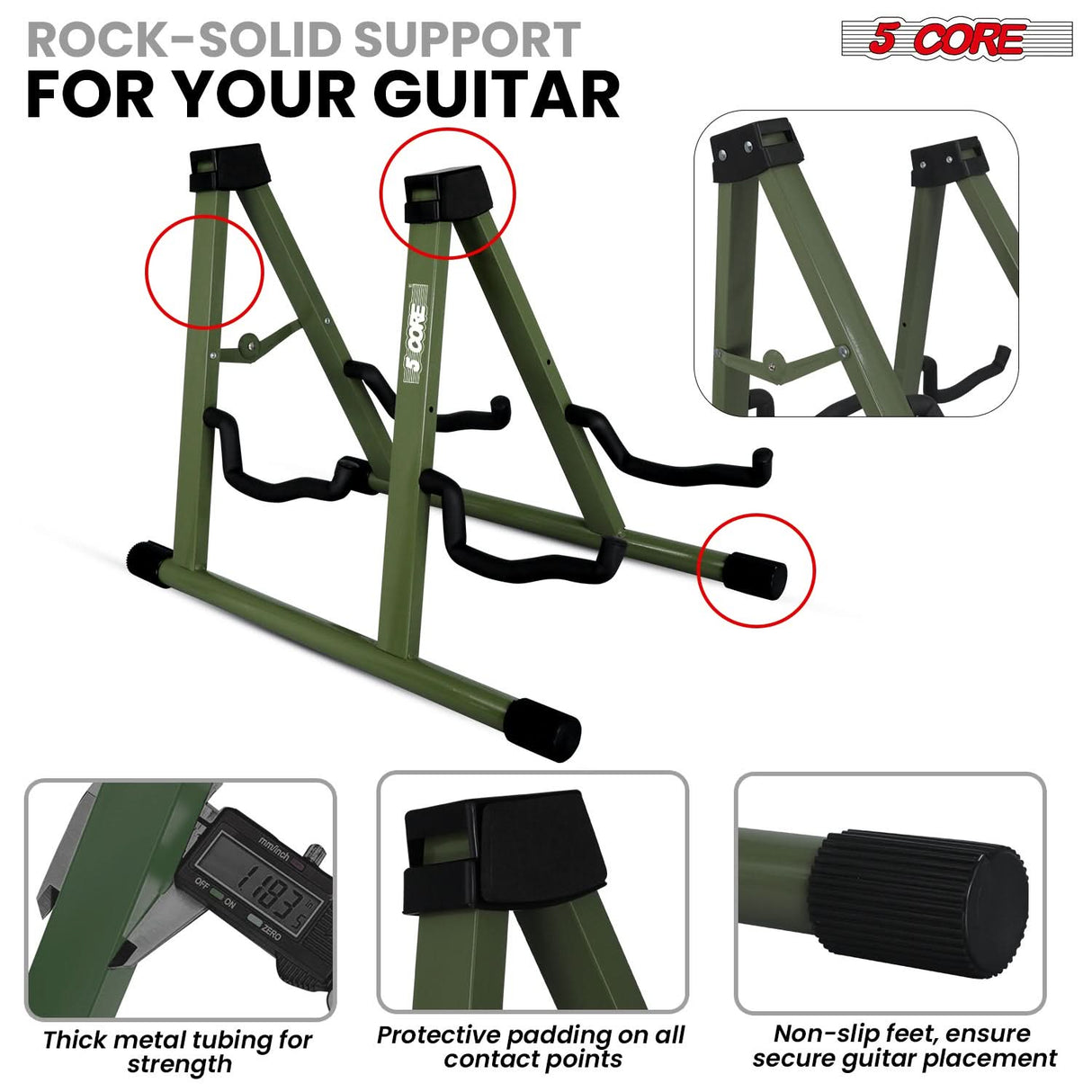 5Core Double Guitar Stand Floor Adjustable A Frame Folding Acoustic Electric Guitars Holder Stands