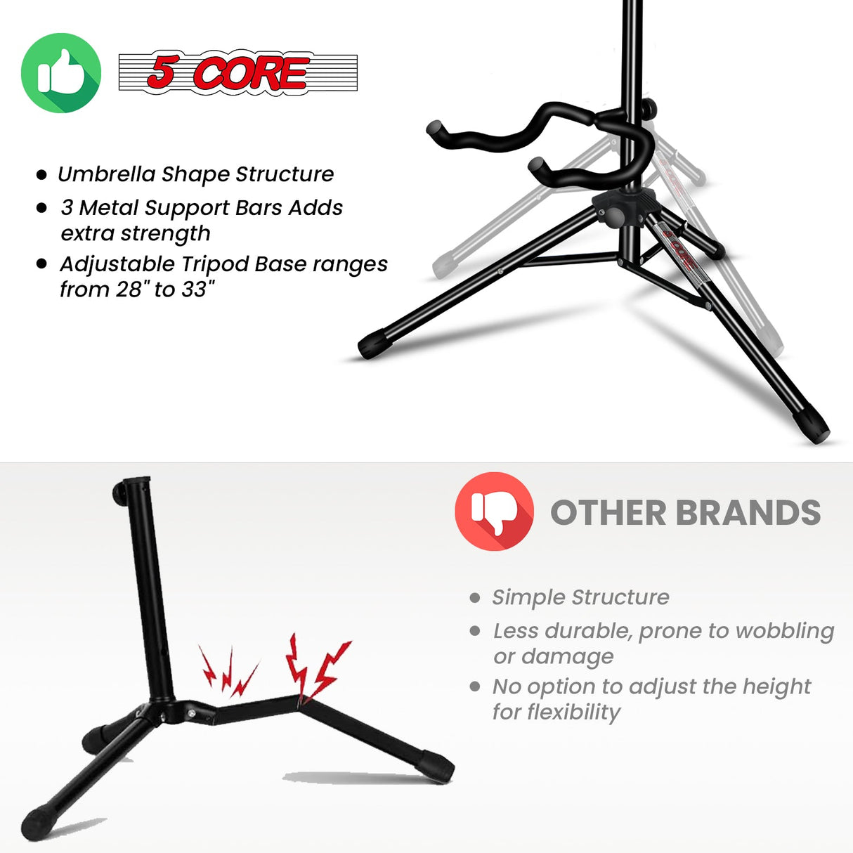 5Core Guitar Stand Floor Foldingholder Soporte Para Guitarra for Acoustic Electric Bass