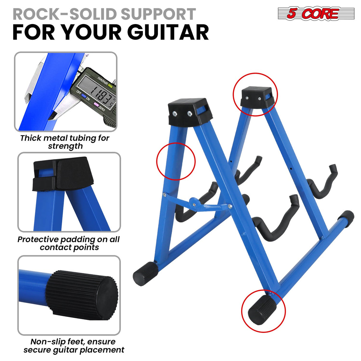 5Core Double Guitar Stand Floor Adjustable A Frame Folding Acoustic Electric Guitars Holder Stands