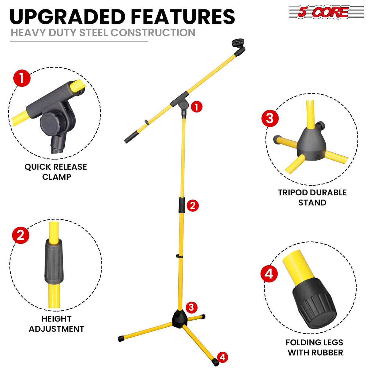 5Core Tripod Mic Stand Heavy Duty Adjustable Holder Floor Microphone Boom Arm YELLOW