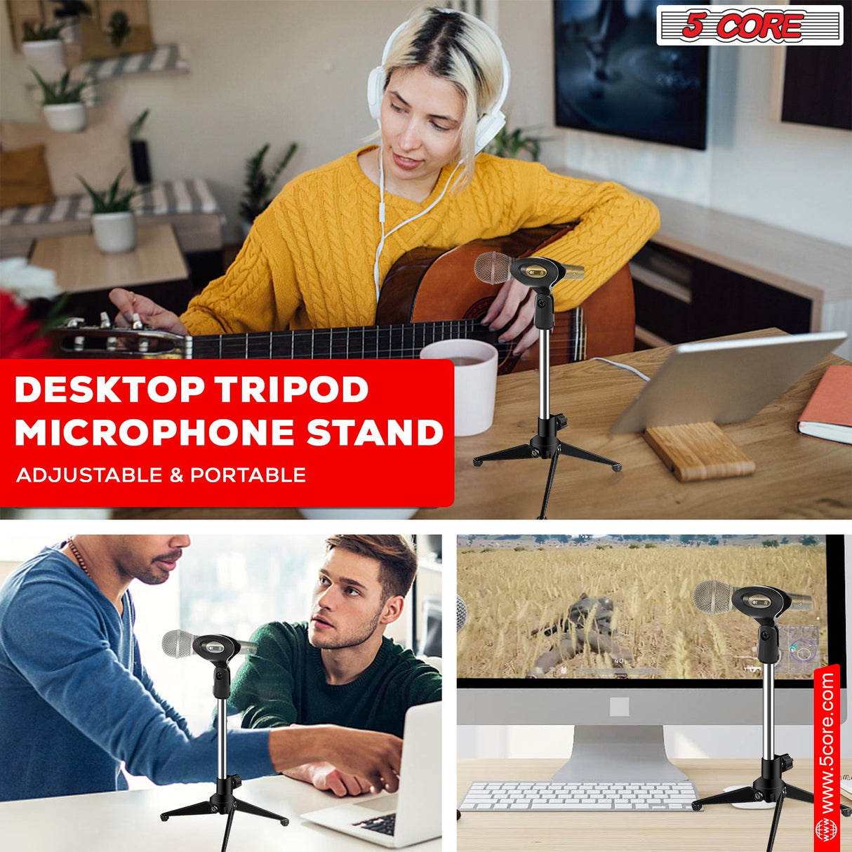 5Core Desktop Mic Stand Tripod Universal Desk Microphone Holder Table Top Stands