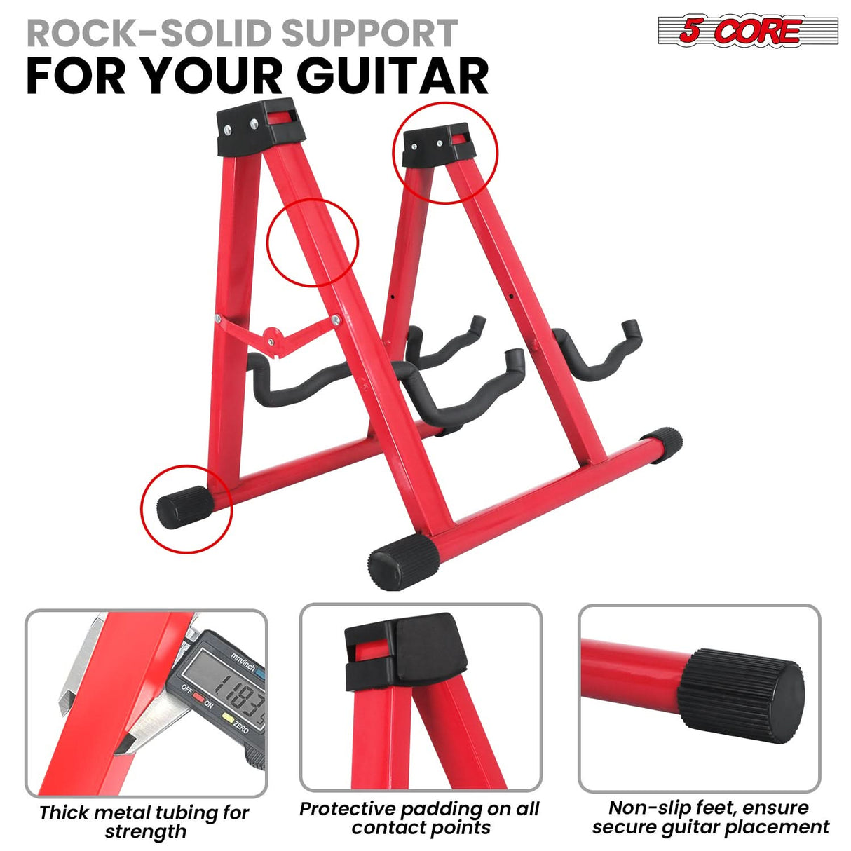 5Core Double Guitar Stand Floor Adjustable A Frame Folding Acoustic Electric Guitars Holder Stands