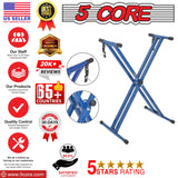 5Core Keyboard Stand Double X Style Adjustable Lift Piano Riser For 49 To 88 Keys BLUE