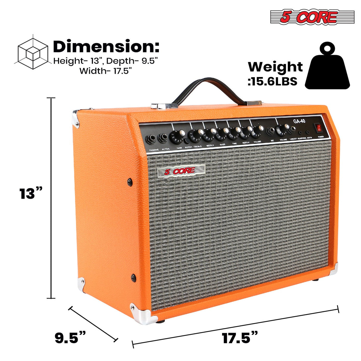 5 Core Guitar Amp For Electric Bass Acoustic Portable Amplifier Practice Amplificador 40W Orange