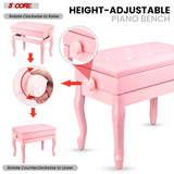 5 Core Piano Bench Wooden Height Adjustable Stool Heavy Duty Keyboard Seat with Storage PINK