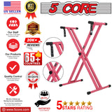 5Core Keyboard Stand Double X Style Adjustable Lift Piano Riser For 49 To 88 Keys BABY PINK