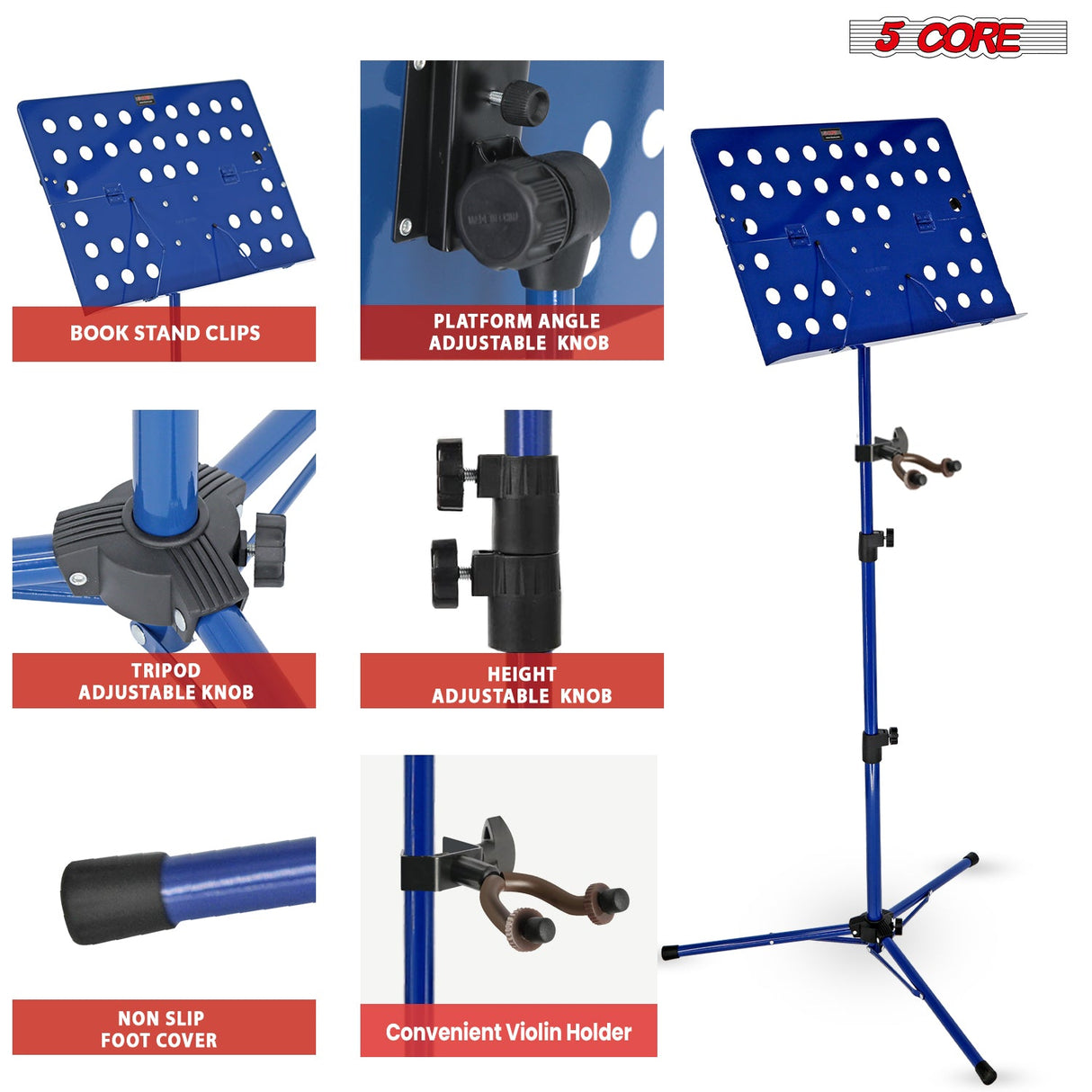 5Core Music Stand For Sheet Music Portable Tripod Adjustable Folding Note Holder BLUE