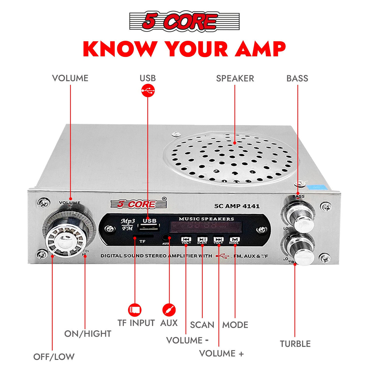 5Core Amplifier Home Audio 400W in-Built Speaker Mini Stereo Dual Channel LCD