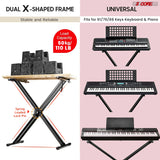 5Core Keyboard Stand Double X Style Adjustable Piano Riser + Keyboard Piano Bench BLACK