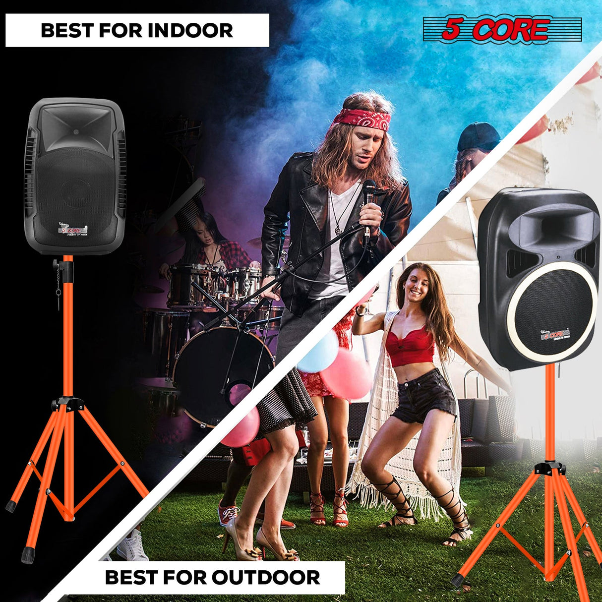 5Core Speaker Stand Tripod Tall Adjustable 72 Inch DJ Pole Mount Studio Monitor Stands ORANGE