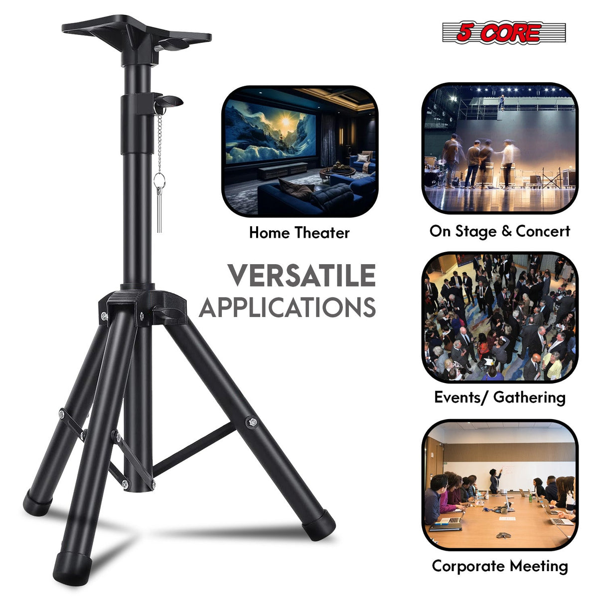 5Core Speaker Stand Tripod Tall Adjustable 36 Inch DJ Pole Mount Studio Monitor Stands