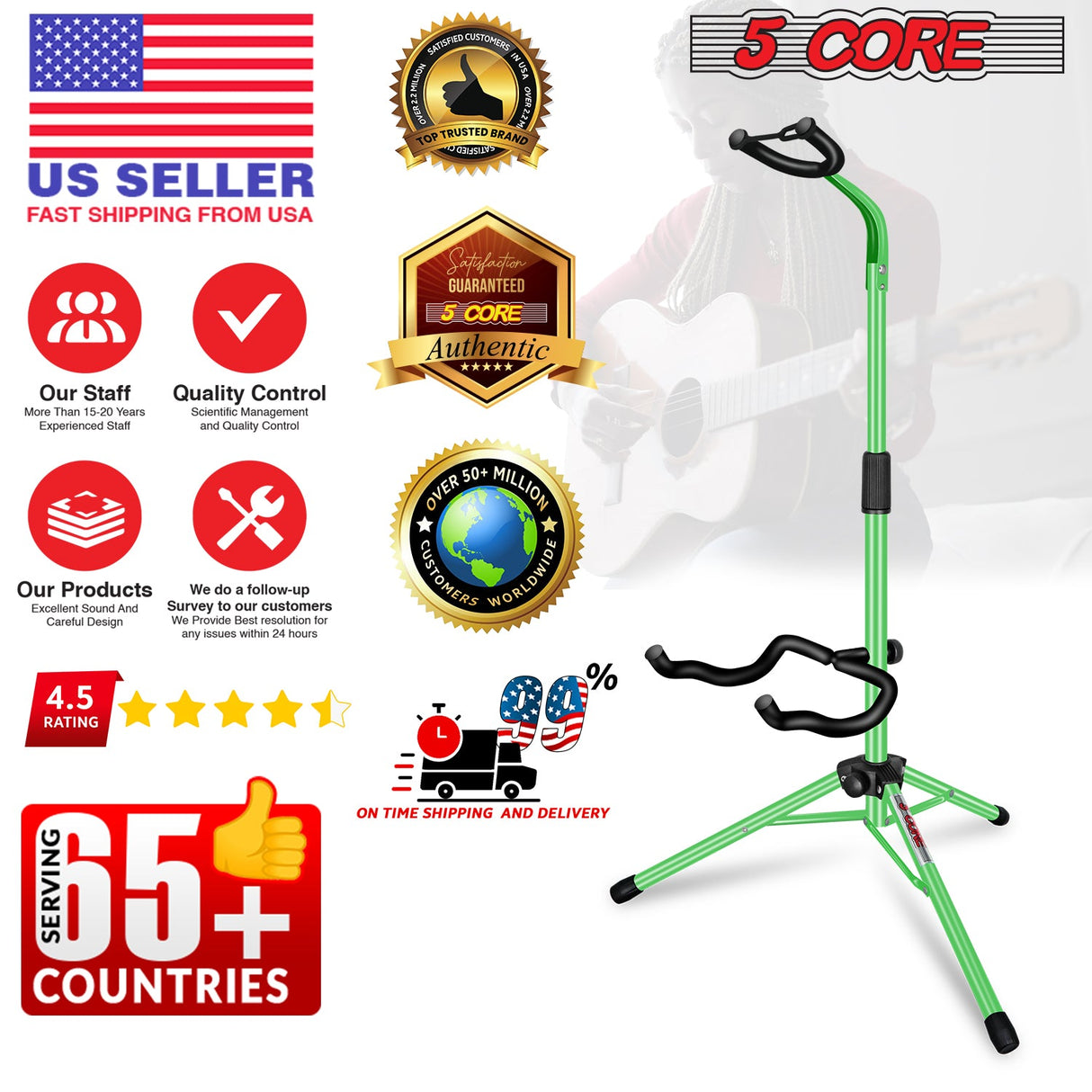 5Core Guitar Stand Floor Foldingholder Soporte Para Guitarra for Acoustic Electric Bass