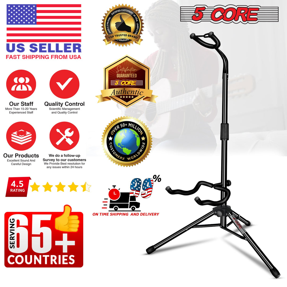 5Core Guitar Stand Floor Foldingholder Soporte Para Guitarra for Acoustic Electric Bass