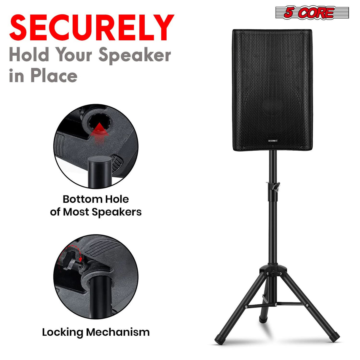 5Core Speaker Stand Tripod Tall Adjustable 36 Inch DJ Pole Mount Studio Monitor Stands