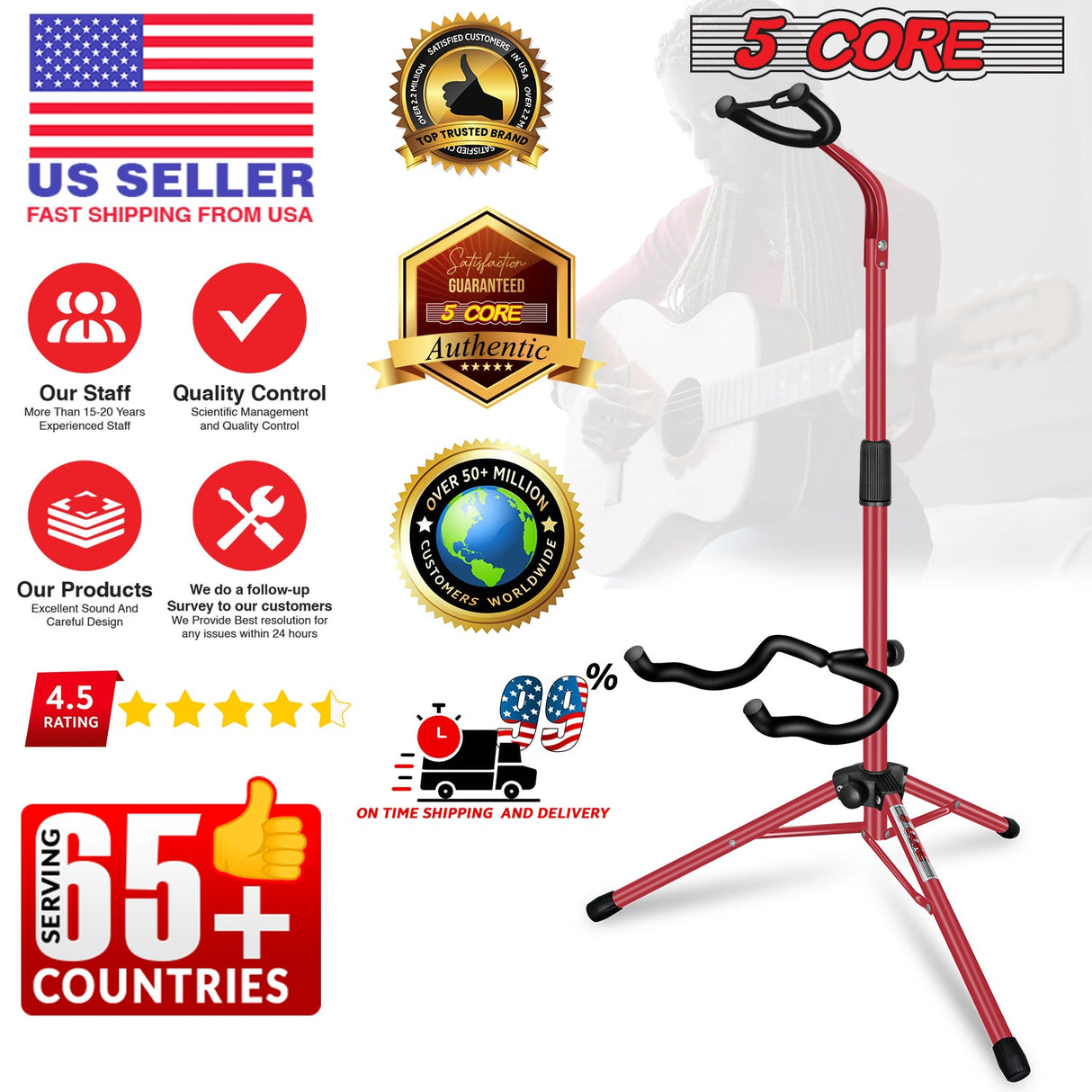 5Core Guitar Stand Floor Foldingholder Soporte Para Guitarra for Acoustic Electric Bass