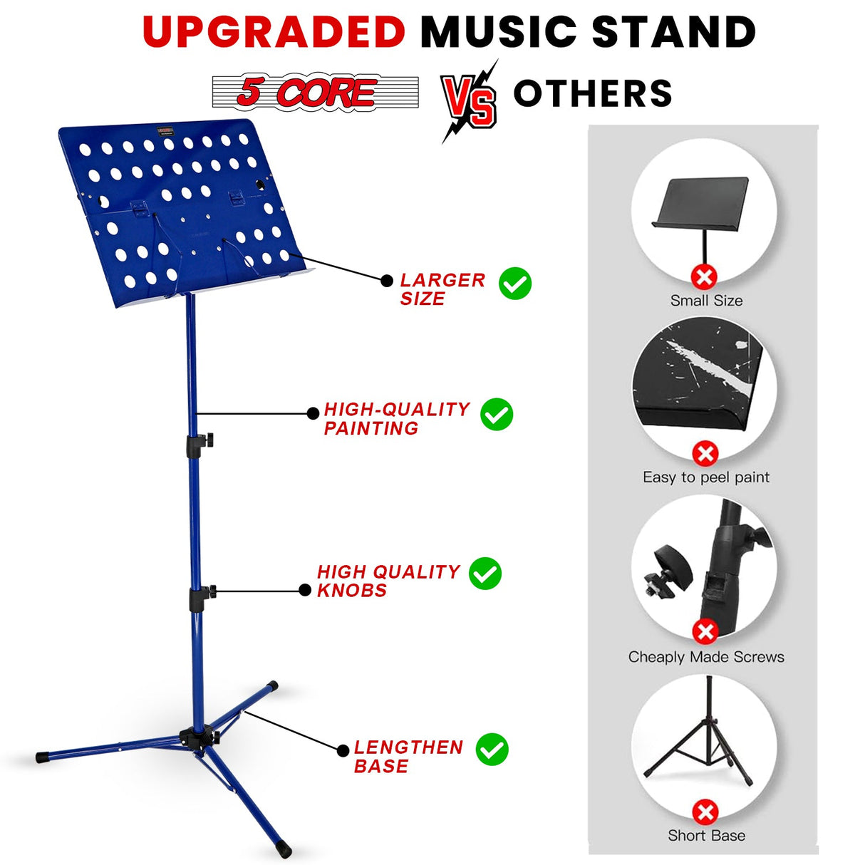 5Core Music Stand For Sheet Music Portable Tripod Adjustable Folding Note Holder BLUE