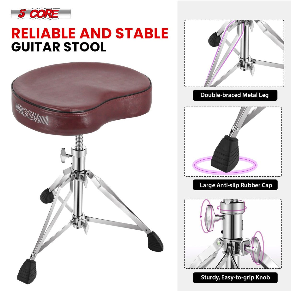 5Core Drum Throne Padded Guitar Stool Saddle Drummer Seat for Adults & Kids