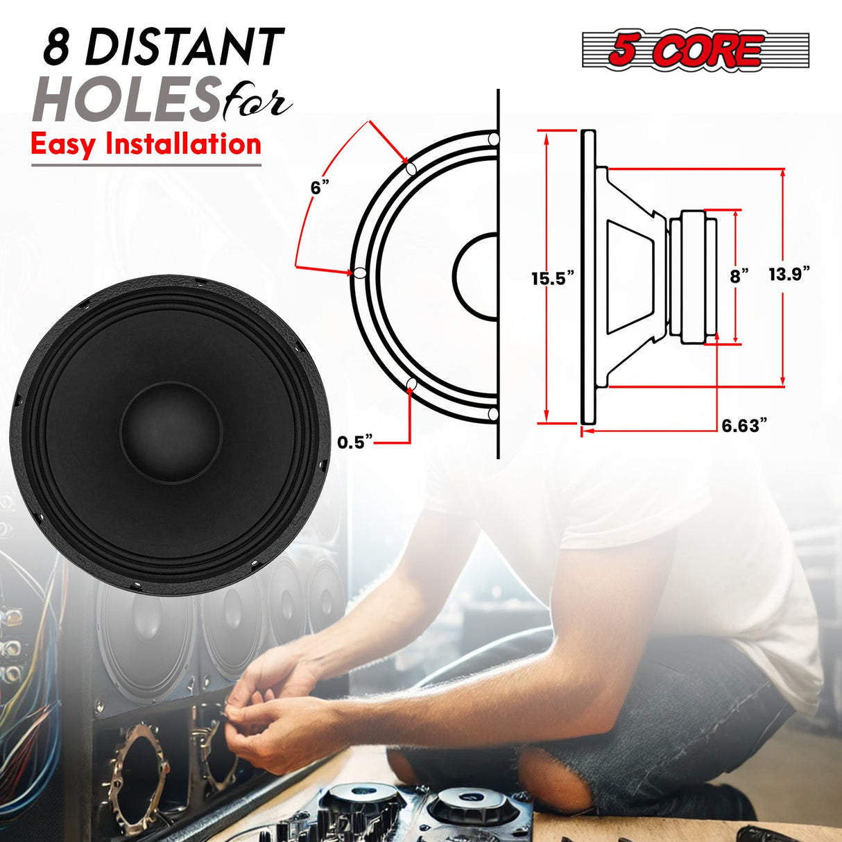 5 Core 12 Inch Subwoofer Speaker 600W Max 8 Ohm Full Range Replacement DJ Bass Sub Woofer