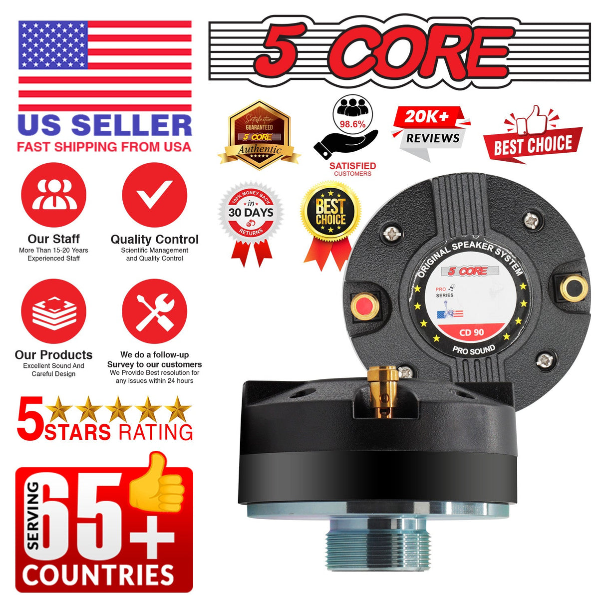 5 Core Compression Driver Titanium Voice Coil 200W Max Audio Horn Speaker Tweeter System Extremely Loud