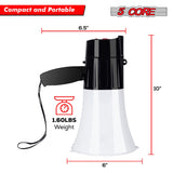 5Core Megaphone Bullhorn Speaker 30W LED Bull Horn Battery Power Cheer Megafono 800 Yard