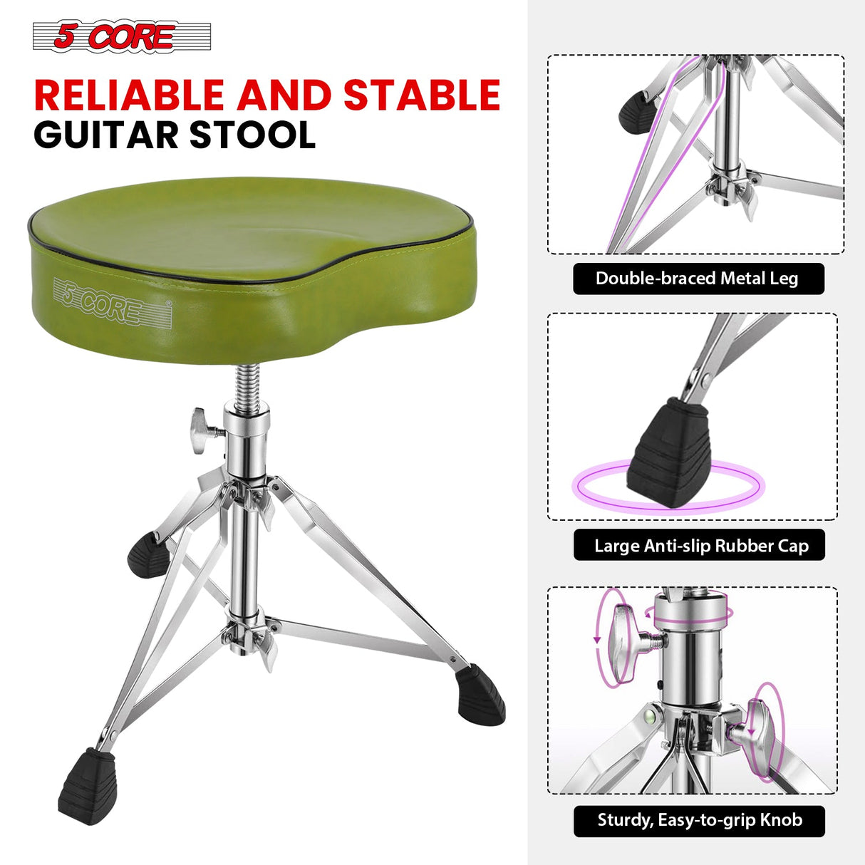 5Core Drum Throne Padded Guitar Stool Saddle Drummer Seat for Adults & Kids