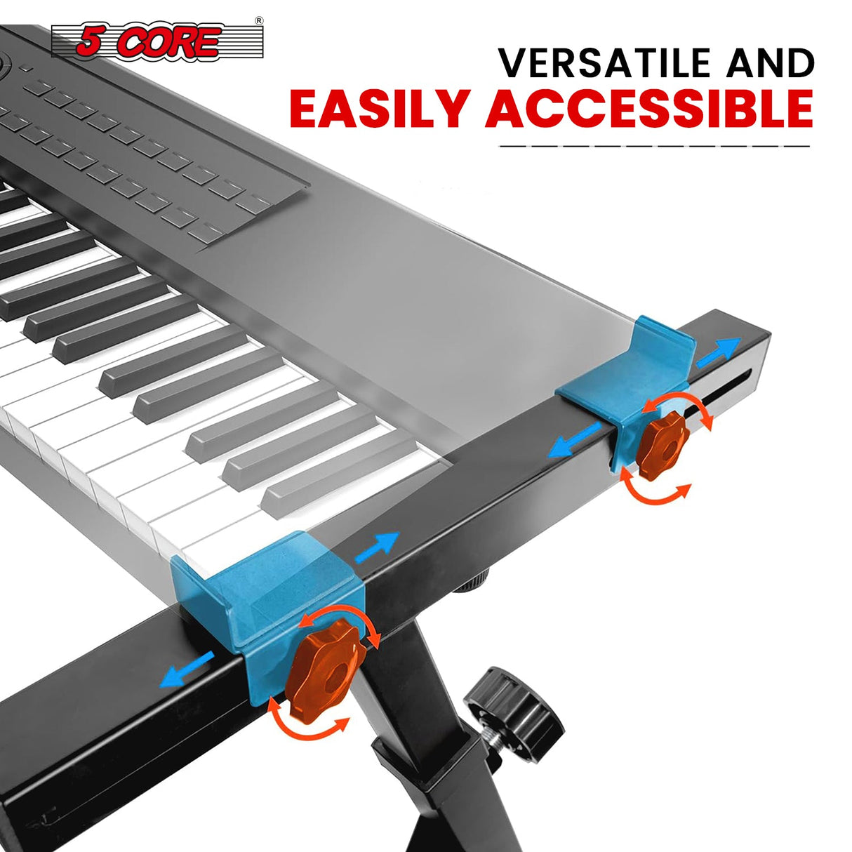 5Core Keyboard Stand Z Style Sturdy Adjustable Electric Piano Riser Holder With Wheels BLACK