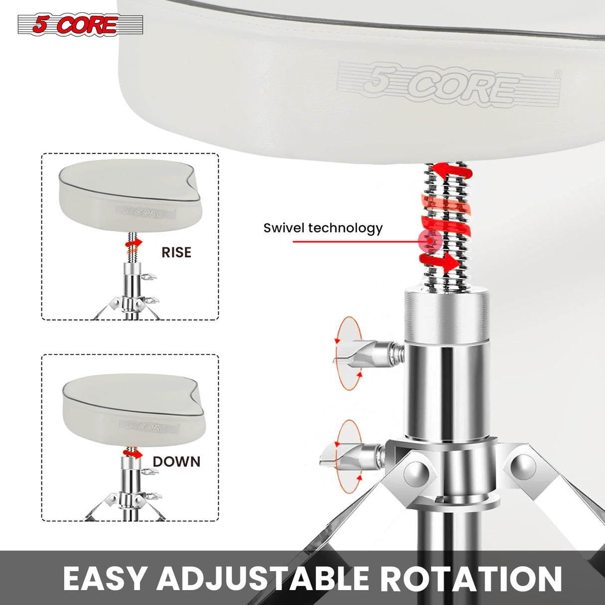 5Core Drum Throne Padded Guitar Stool Saddle Drummer Seat for Adults & Kids WHITE