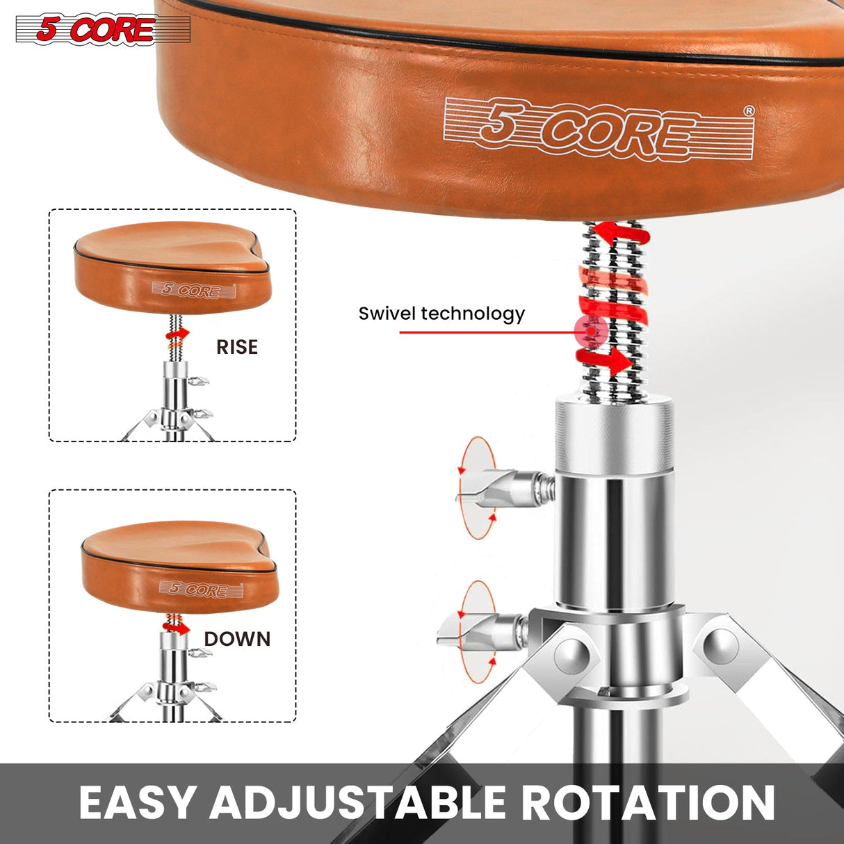 5Core Drum Throne Padded Guitar Stool Saddle Drummer Seat for Adults & Kids BROWN