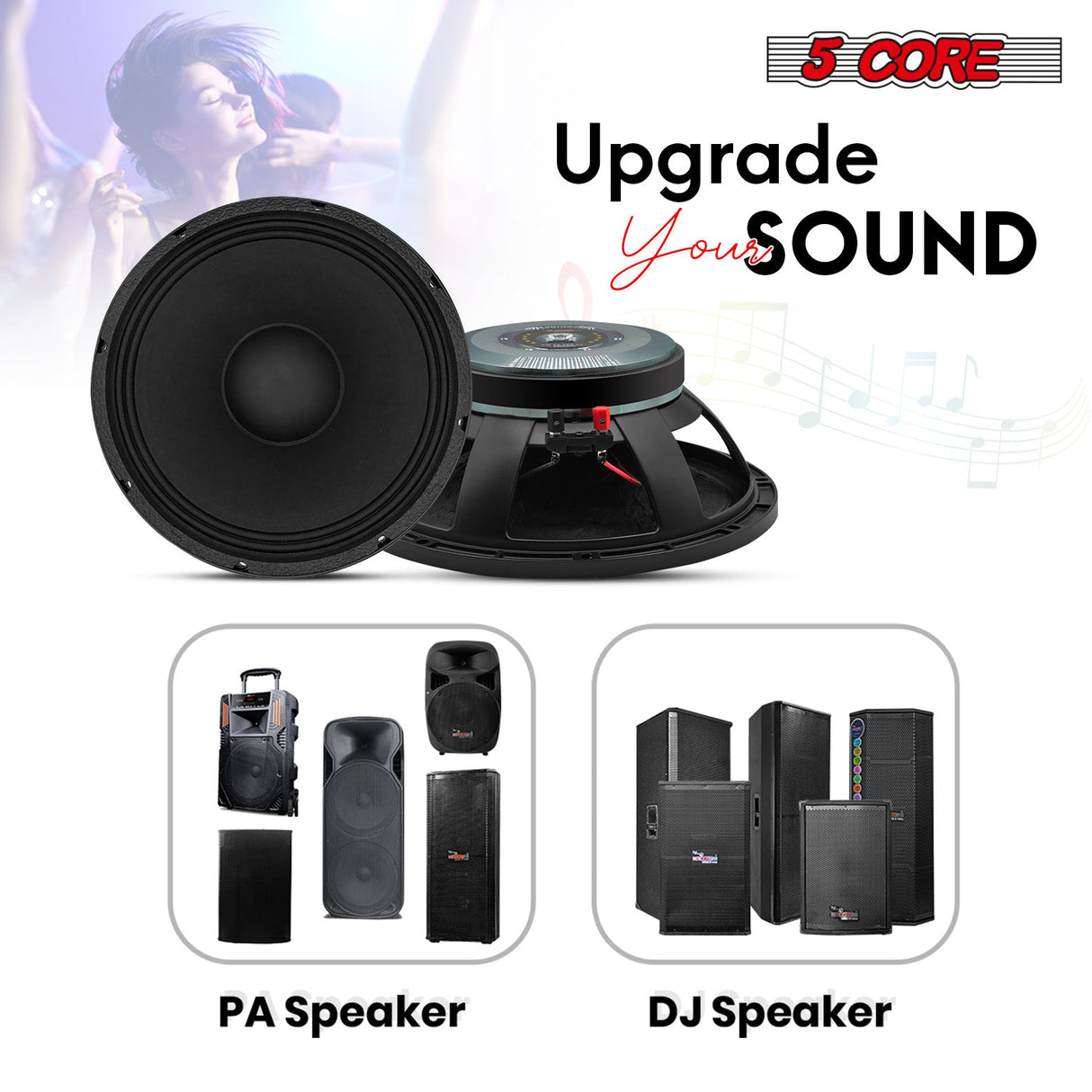 5 Core 12 Inch Subwoofer Speaker 600W Max 8 Ohm Full Range Replacement DJ Bass Sub Woofer