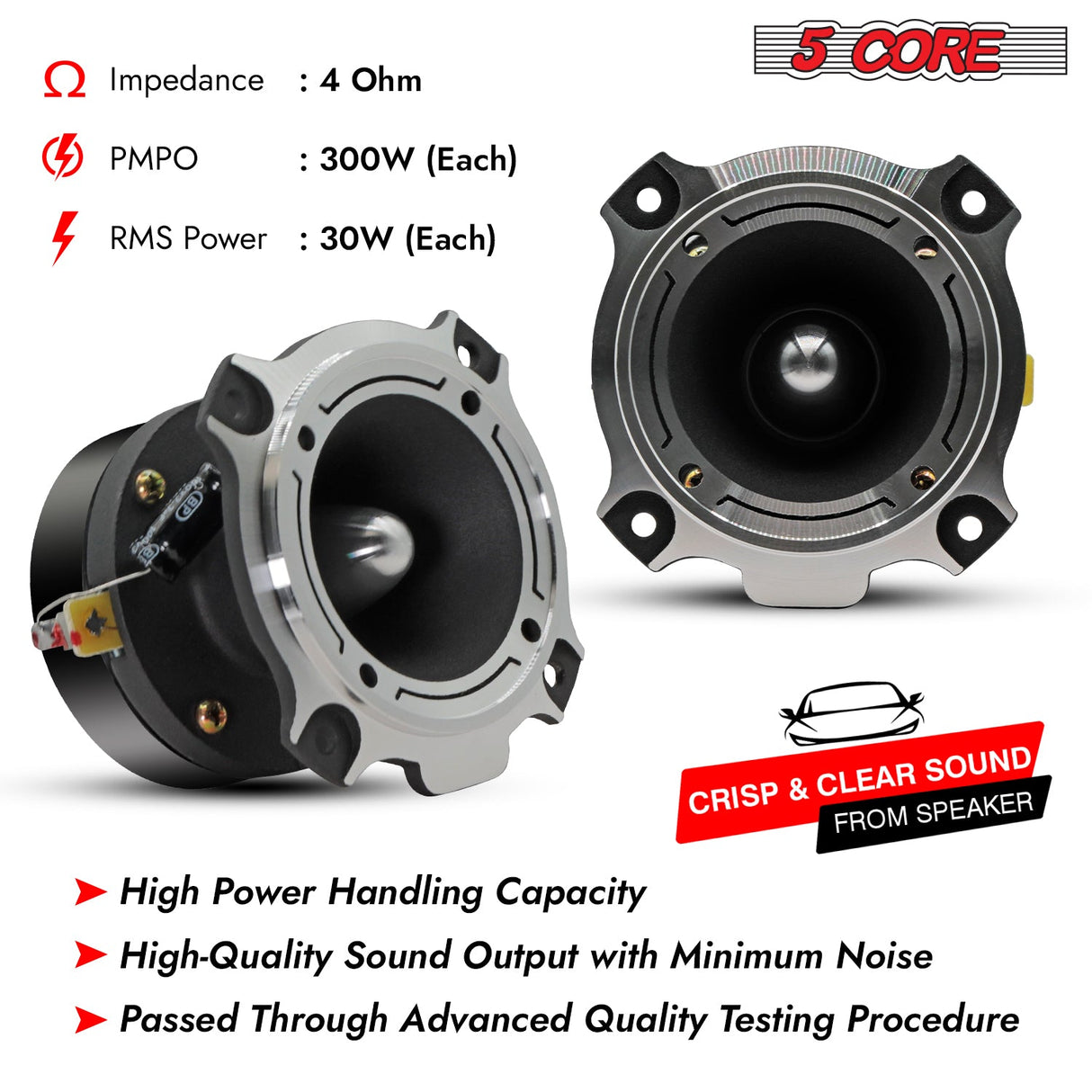 5Core Tweeters Speakers Car Audio Pair 600W Peak 3.5 Inch Super Bullet Tuiters Para Sonido Para Carro