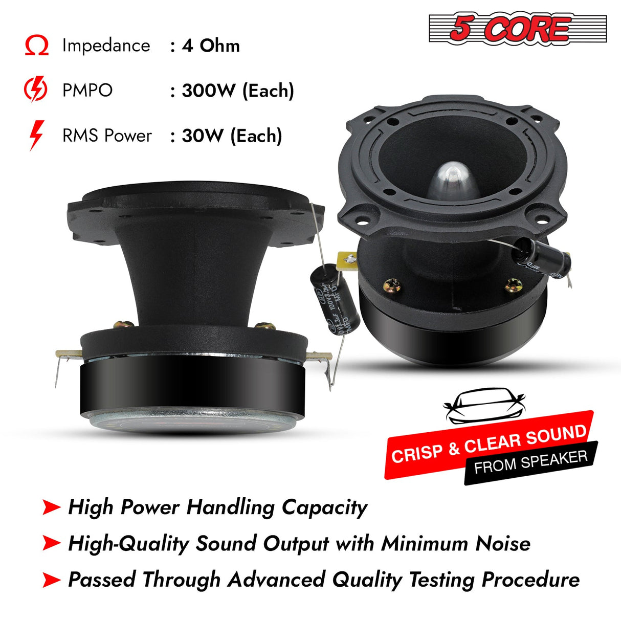 5Core Tweeters Speakers Car Audio Pair 600W Peak 3.5 Inch Super Bullet Tuiters Para Sonido Para Carro