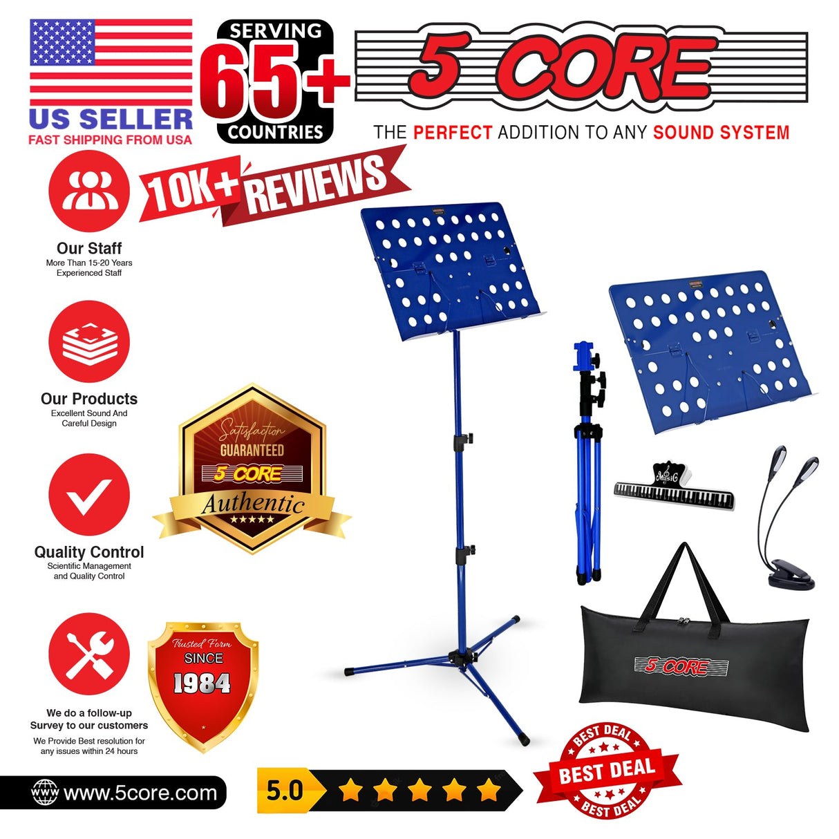 5Core Music Stand For Sheet Music Portable Tripod Adjustable Folding Note Holder BLUE