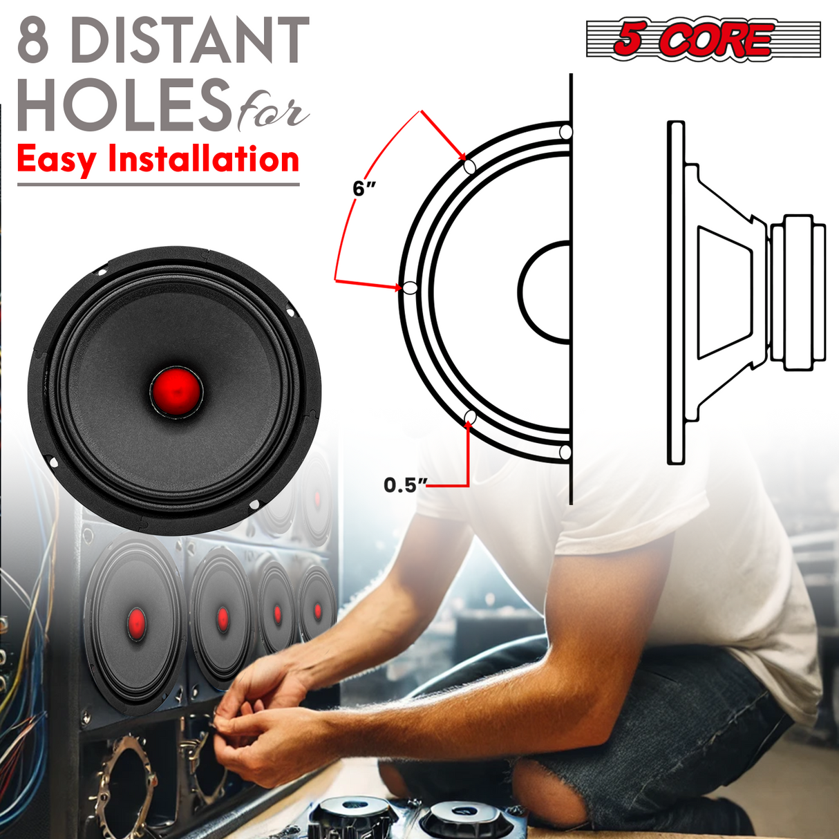 5Core 6.5 Inch Midrange Door Speaker 360W Subwoofer w Aluminum Bullet 8Ω Sub Woofer