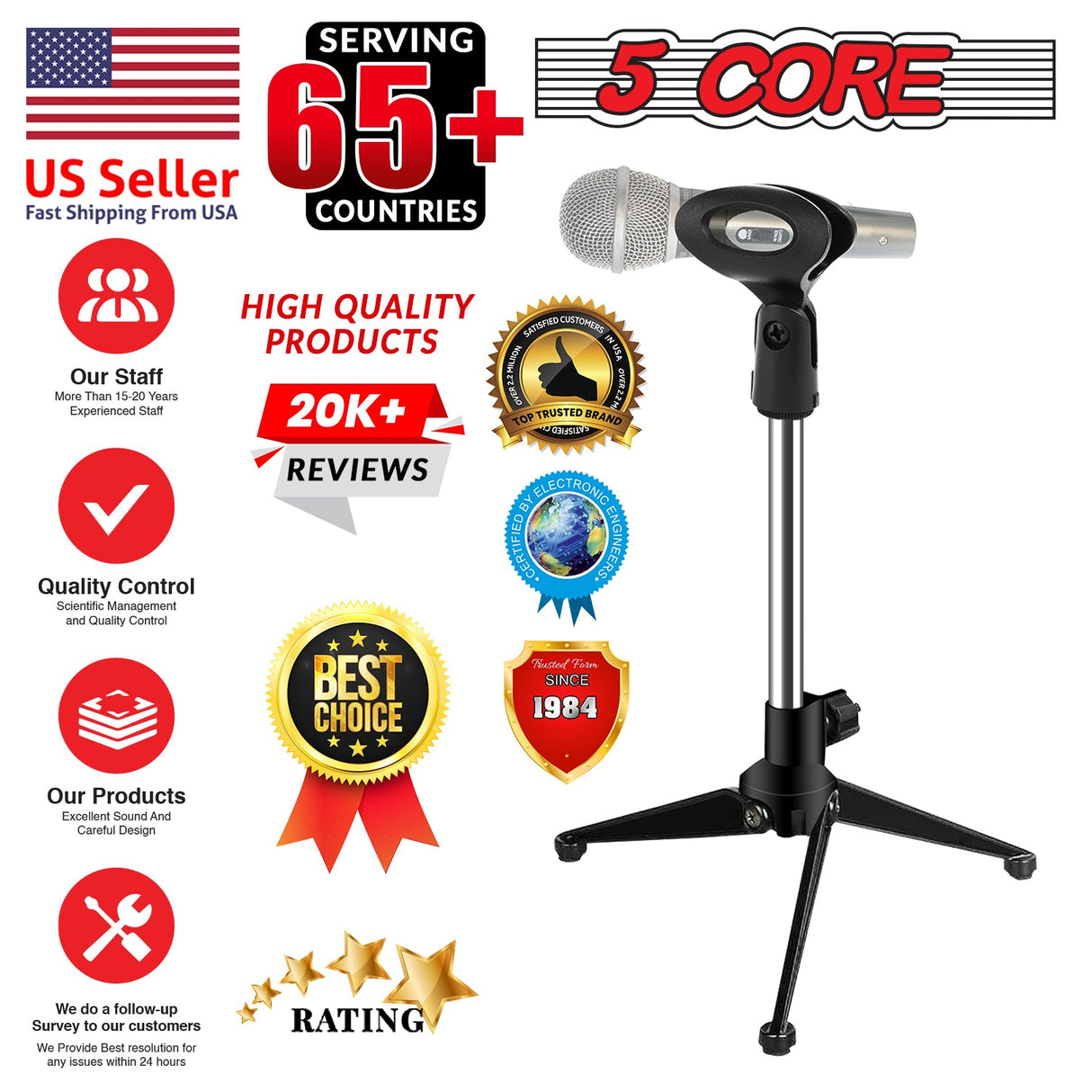 5Core Desktop Mic Stand Tripod Universal Desk Microphone Holder Table Top Stands