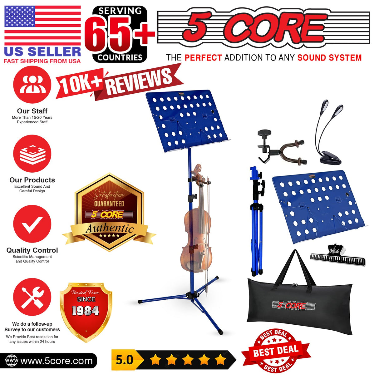 5Core Music Stand For Sheet Music Portable Tripod Adjustable Folding Note Holder BLUE