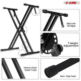 5Core Keyboard Stand Double X Style Adjustable Piano Riser + Keyboard Piano Bench BLACK