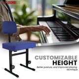 5 CORE Piano Bench Height Adjustable Keyboard Stool Stool Heavy Duty Thick Padded Cushioned Seat with Backrest Blue