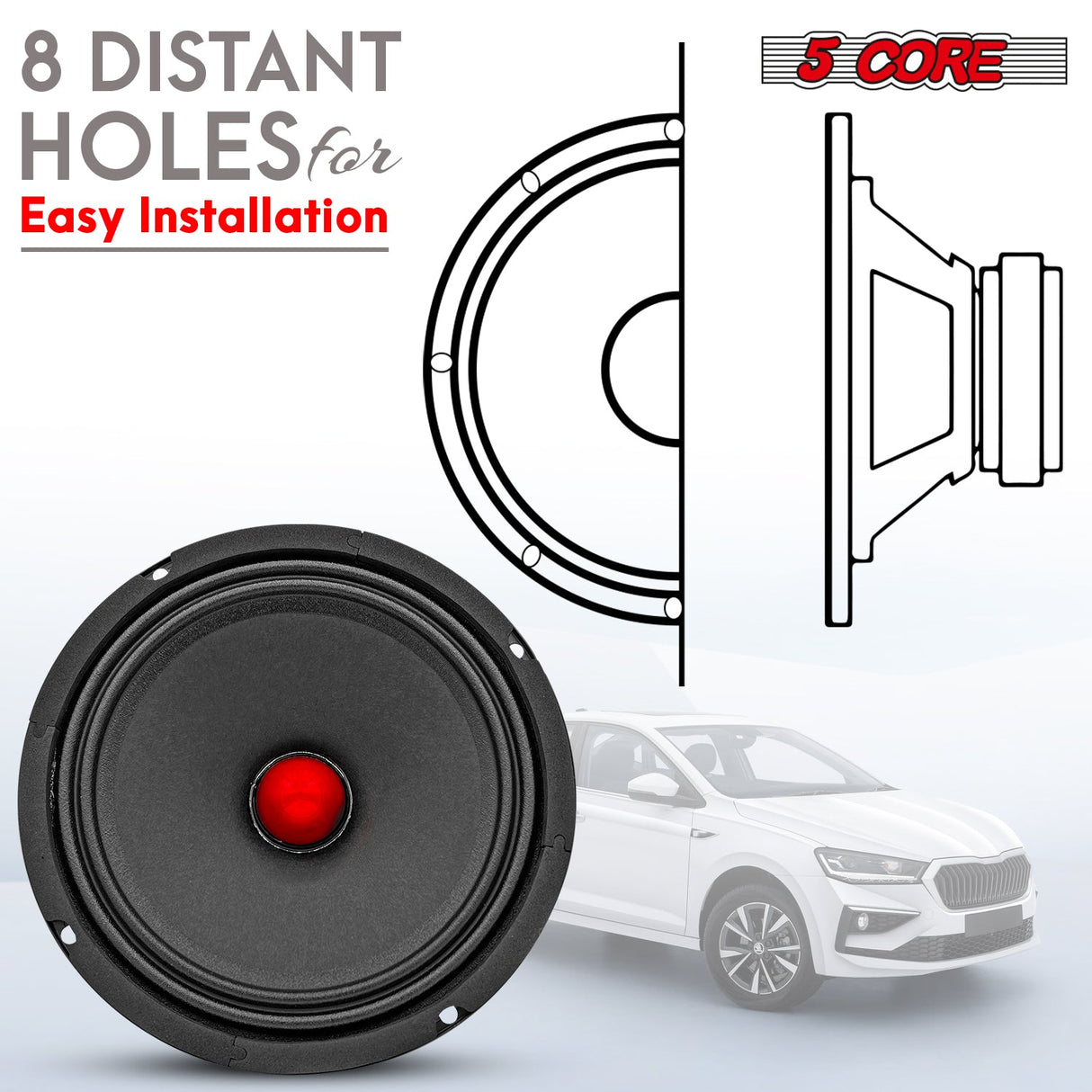 5Core 6.5 Inch Midrange Car Door Speaker 360W Subwoofer w Aluminum Bullet 4Ω Sub Woofer