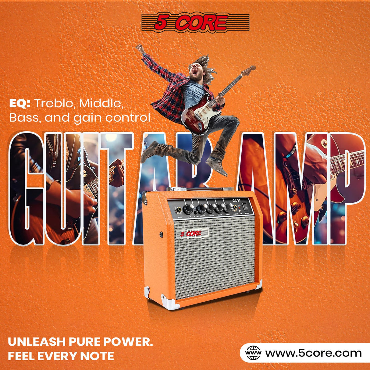 5 Core Guitar Amp For Electric Bass Acoustic Portable Amplifier Practice Amplificador 20W ORANGE