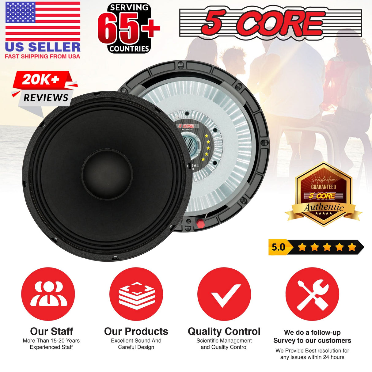 5 CORE 10 Inch Subwoofer Speaker 600W Max 4 Ohm Full Range Replacement DJ Bass Loudspeaker