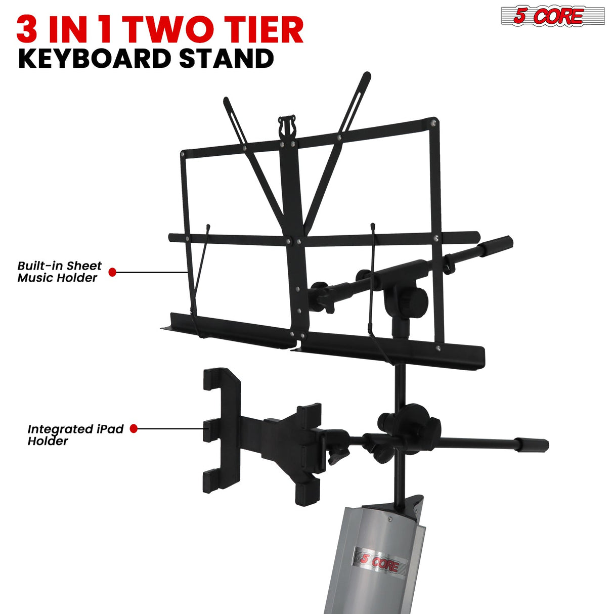 5Core Keyboard Stand Z Style Sturdy Adjustable Electric Piano Riser Holder + Wheels